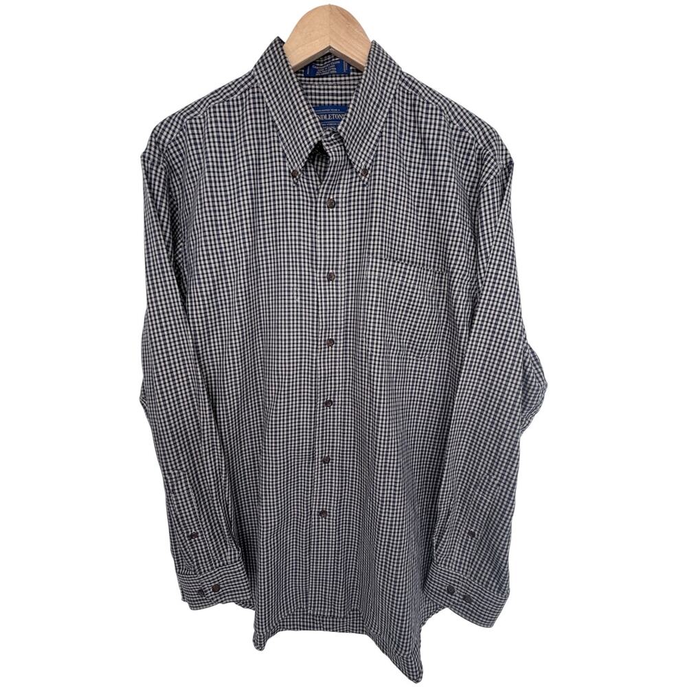 Pendleton Canterbury Cloth Button Down Shirt Mens L Blue White Check Wool Cotton